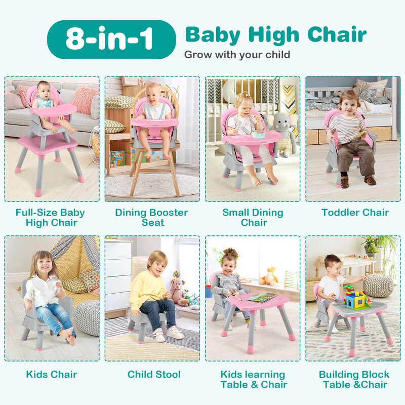 6-in-1 Convertible Baby High Chair with Adjustable Removable Tray