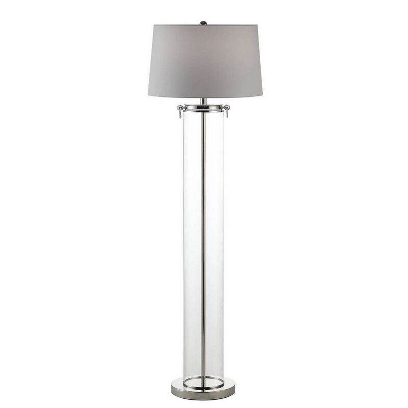 Axie 60 Inch Floor Lamp, Clear Glass Stand, Empire Shade, Metal, Nickel-Benzara image number 2