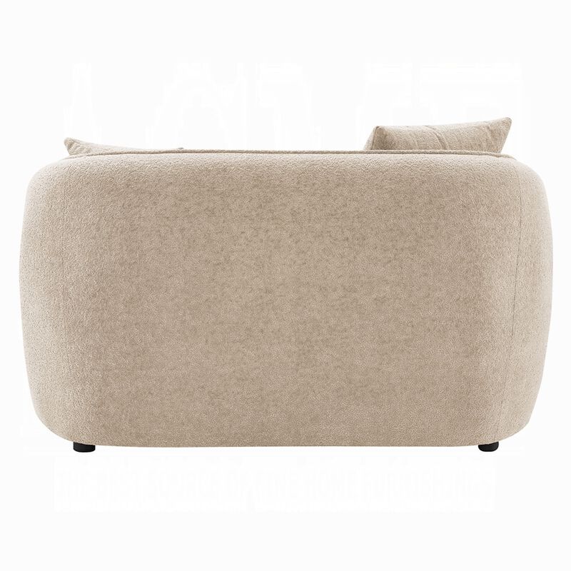 Keina Loveseat, 2 Accent Pillows, Rounded Back, Beige Chenille 57 Inch - Benzara - Benzara