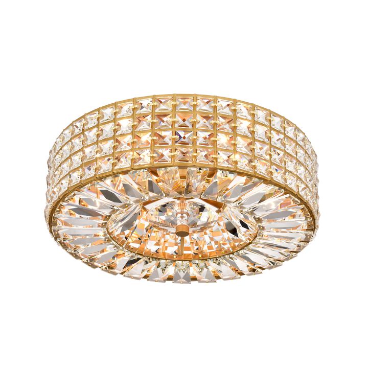 Carlota Glossy Brass 4-light Crystal and Prism Round Flush Mount