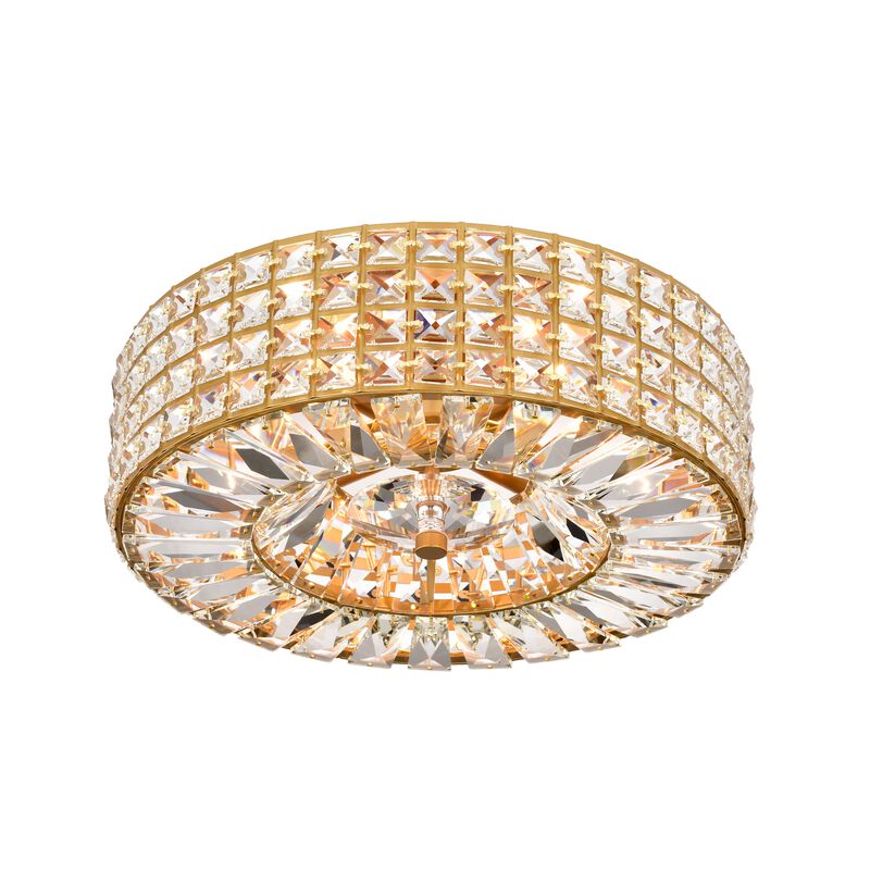 Carlota Glossy Brass 4-light Crystal and Prism Round Flush Mount image number 0