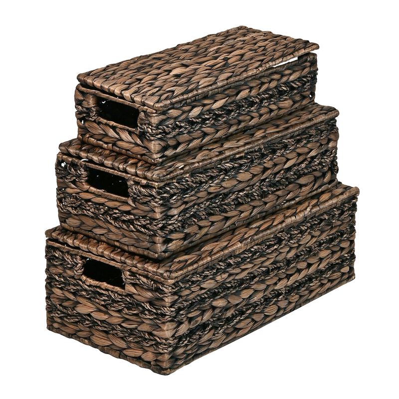 Sandrine Classic Farmhouse Handwoven Hyacinth Storage Baskets with Handles and Lids
