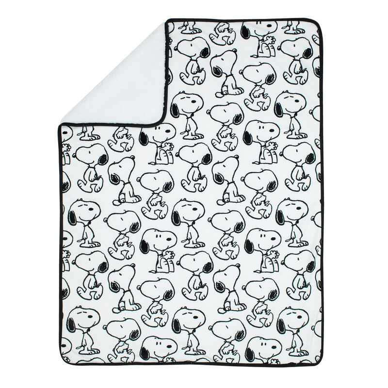 Lambs & Ivy Classic Snoopy Minky and Faux Shearling Baby Blanket - White/Black