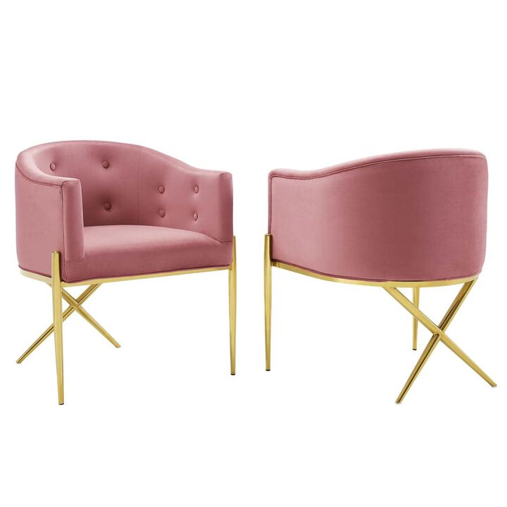 Modway Savour Tufted Performance Velvet Accent Armchair, 2 pcs - Dining Chairs, Dusty Rose