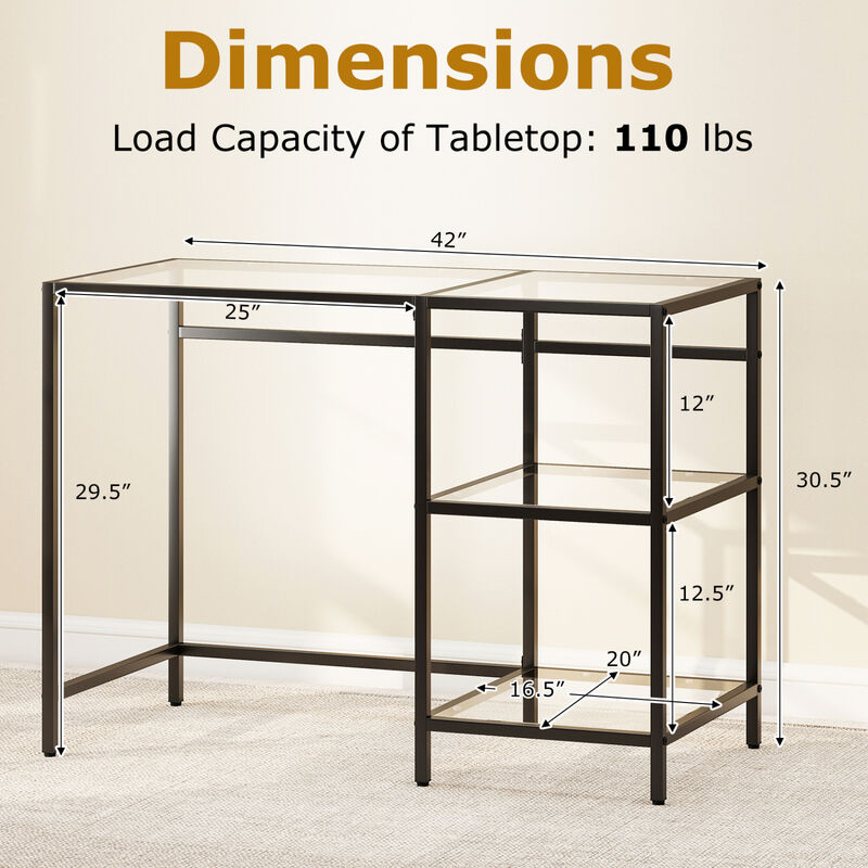 Modern Computer Desk with 2 Open Shelves and Metal Frame image number 2