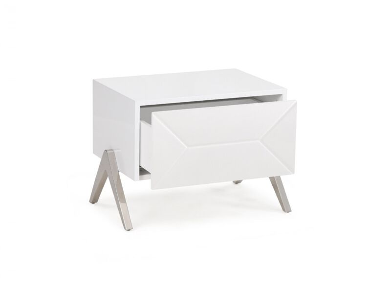 Contemporary Silky Nightstand with Steel Base and Drawer Storage