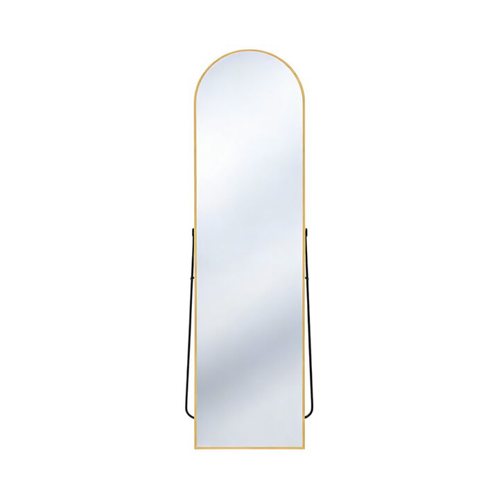HomeRoots 59" Gold Aluminum Arch Freestanding And Wall Mounted Framed Full Length Mirror