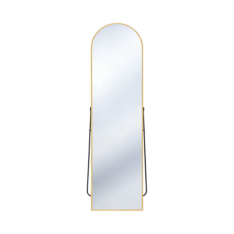 HomeRoots 59" Gold Aluminum Arch Freestanding And Wall Mounted Framed Full Length Mirror image number 0