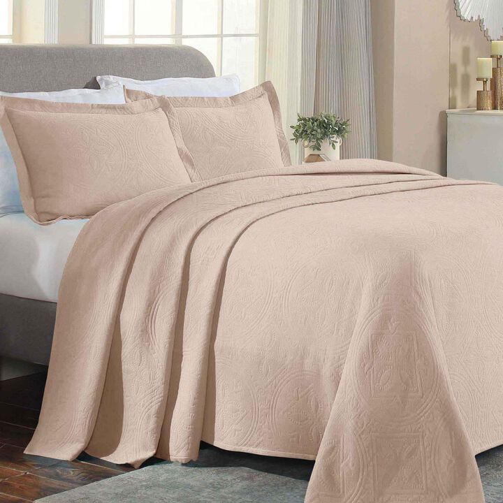 Lightweight Cotton Bedspread Set 3-Piece, Celtic Circle Patterned Matelasse