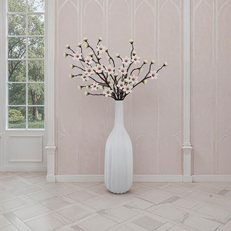 Rizie Vase with Ribbed Texture, 41 Inch Contemporary White Polyresin