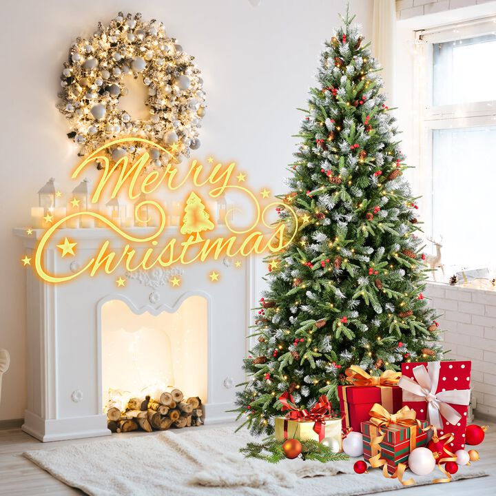 6 ft. Christmas Tree Pre Lit with 350 Warm White LED Lights 1593 Snow Tipped PE PVC Hinged