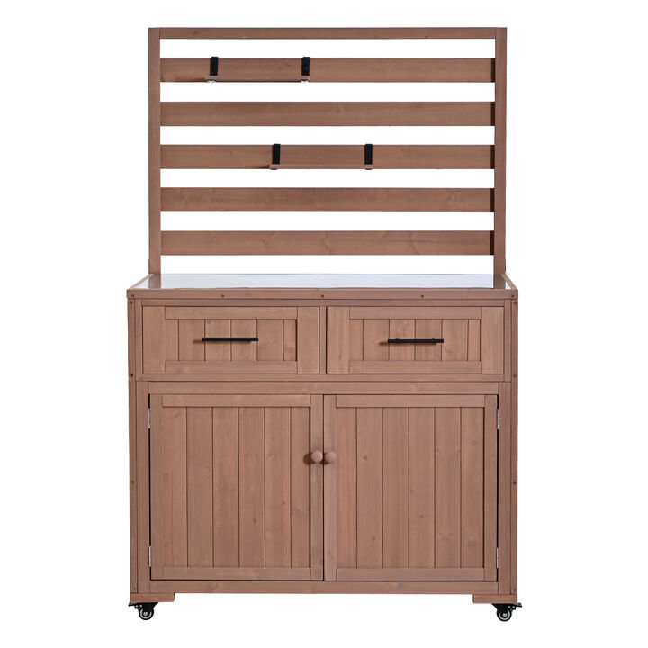 Whisen 64.9''H Potting Table with 2 Drawers, 3 Movable Shelves and Stainless Table Top