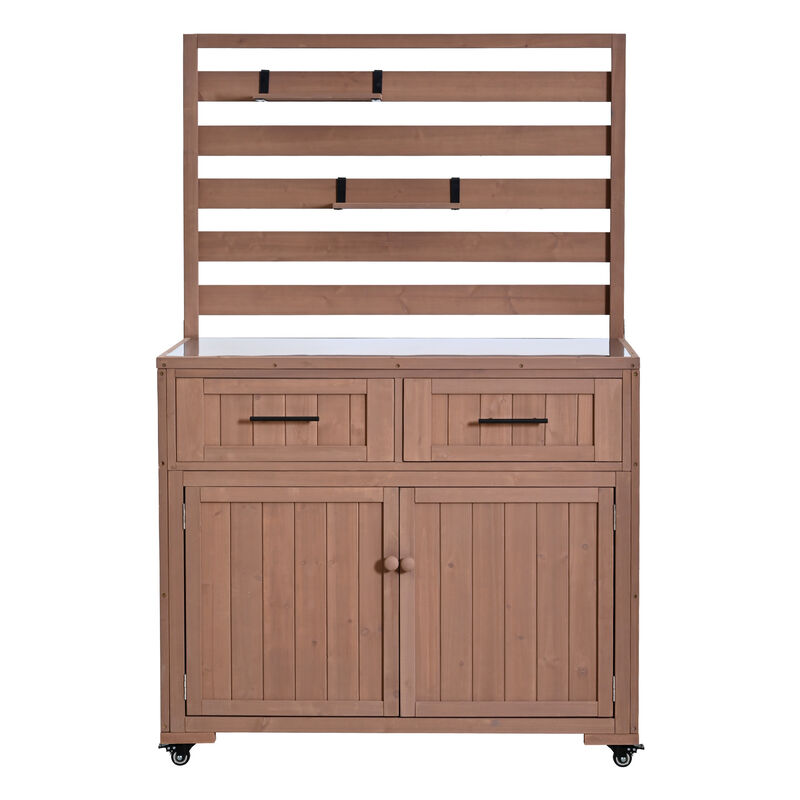 Whisen 64.9''H Potting Table with 2 Drawers, 3 Movable Shelves and Stainless Table Top image number 0
