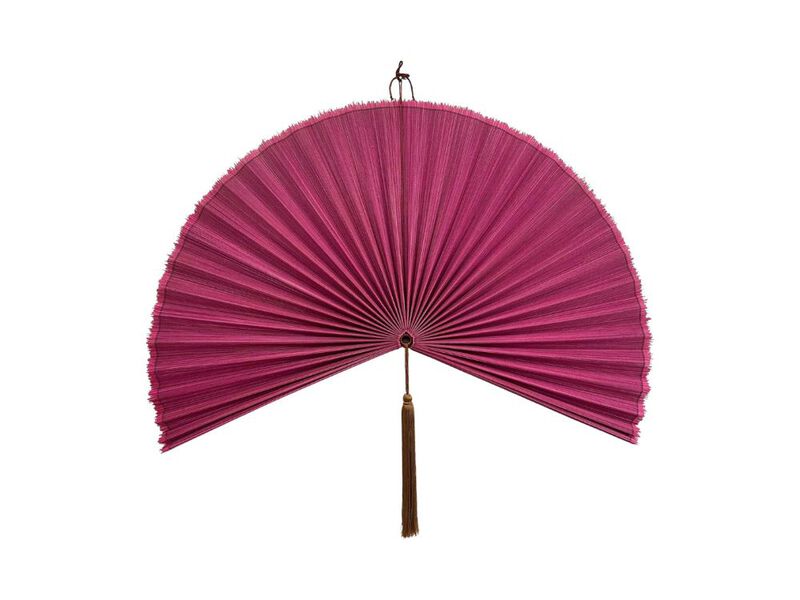 Large Bamboo Fan Wall Decor Pink Boho Hanging Art for Bedroom Headboard image number 0