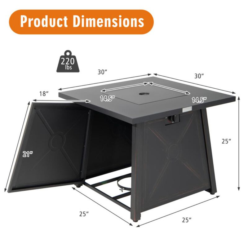 Hivvago Square Propane Gas Fire Table with Waterproof Cover