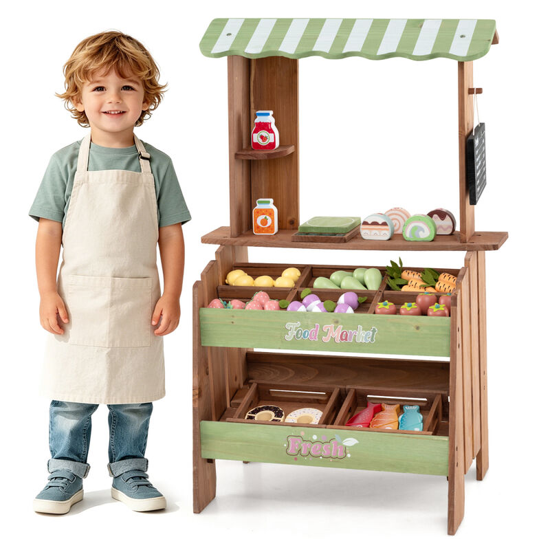 Kids Wooden Grocery Store Playset with Chalkboard and Accessories image number 3