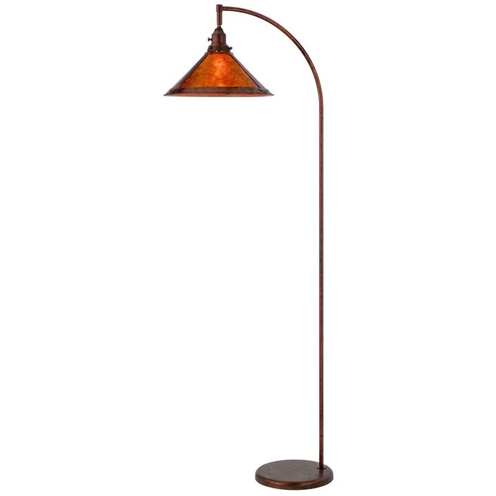 Cyan 65 Inch Modern Adjustable Arc Floor Lamp, Amber Mica Shade, Rust Metal-Benzara