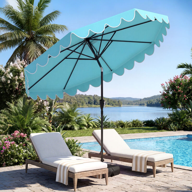 10 foot blue patio umbrella ft with Push Button Tilt and Crank-Turquoise resistant 180G polyester fabric and a rust BONOSUKI 10ft Patio Offset Umbrella