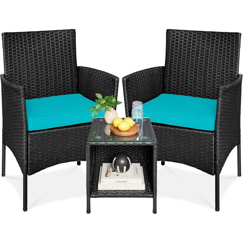 3-Piece PE Wicker Outdoor Seating Patio Furniture Set with Cushions