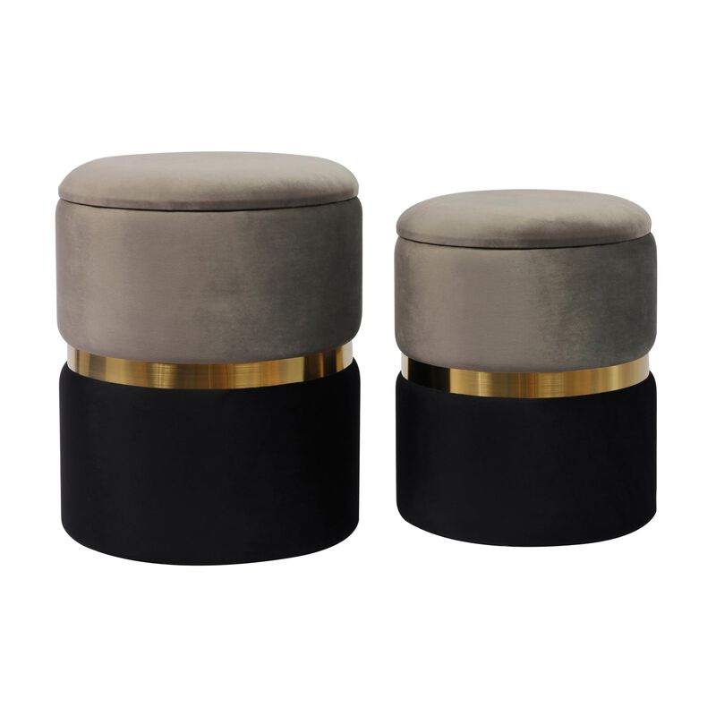 Tov Furniture Gigi Storage Ottoman - Set of 2 (Velvet, Grey|Black) image number 4