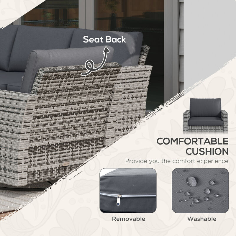 Outsunny 6 Piece Patio Furniture Set with Rattan 3-seater Sofa, Swivel Rocking Chairs, Footstools, Table, Outdoor Conversation Set for Backyard, Lawn and Pool, Mixed Gray