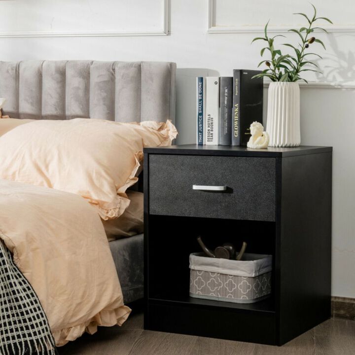 Hivago Modern Nightstand with Storage Drawer and Cabinet