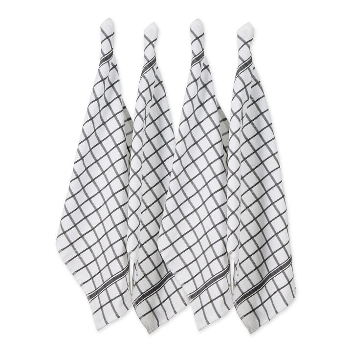Set of 4 Mineral Gray and White Windowpane Terry Dish Towel  26"