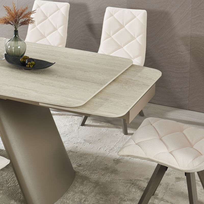 Retractable Imitation Sintered Stone Table,Heat Resistant Scratch proof Heavy Duty Carbon Steel Base for Home,Kitchen,Living Room image number 8