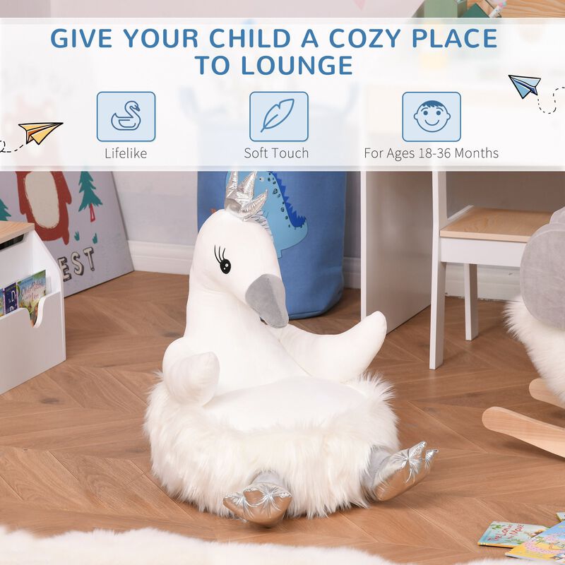 White Kids' Seat: Cartoon Swan Stuffed Animal Storage Chair