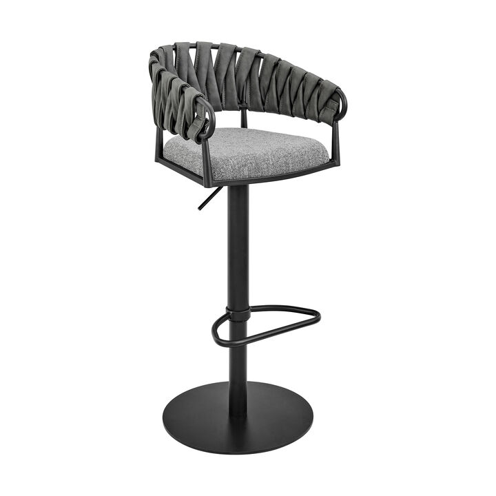 Silabe Adjustable or Stool in Black Metal with Grey Fabric and Faux Leather