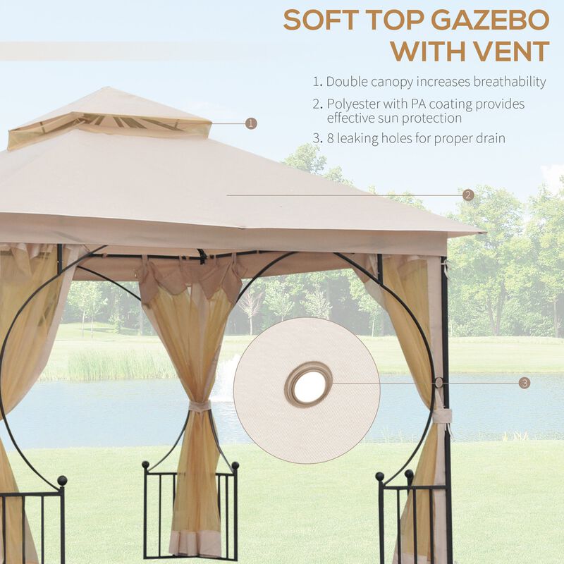 10' x 10' Patio Gazebo Canopy Outdoor Pavilion with Mesh Netting SideWalls, 2-Tier Polyester Roof, & Steel Frame image number 5