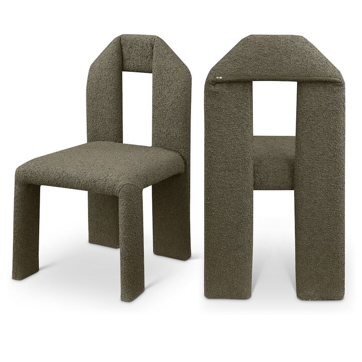 Meridian Furniture Bennett Olive Boucle Fabric Dining Chair, Set of 2