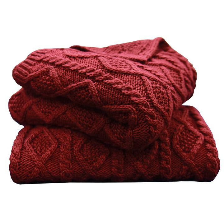 Cable Knit Red Throw Blanket
