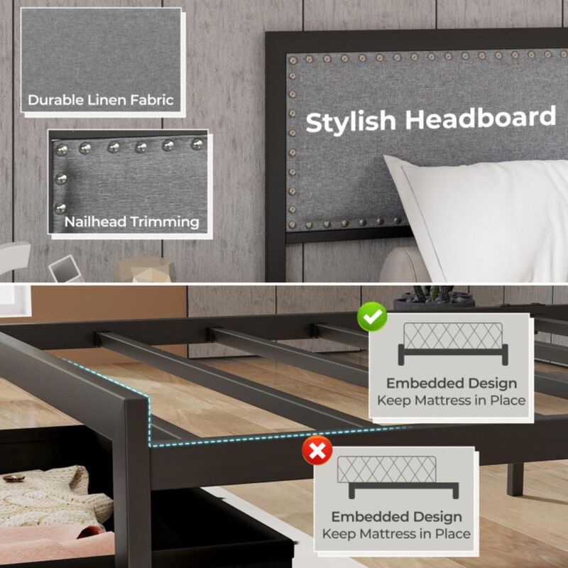 Hivvago Bed Frame with LED Lights Drawer and Metal Slats