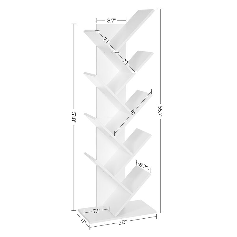 9-Tier Vertical Tree Bookcase – Space-Saving Freestanding Bookshelf for Bedroom, Study or Reading Nook