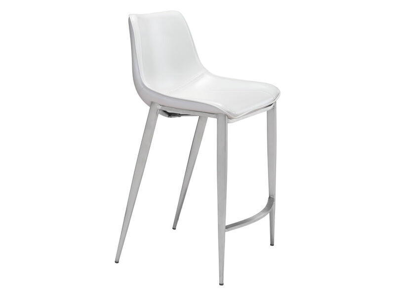 Magnus Counter Stool (Set of 2) White & Silver