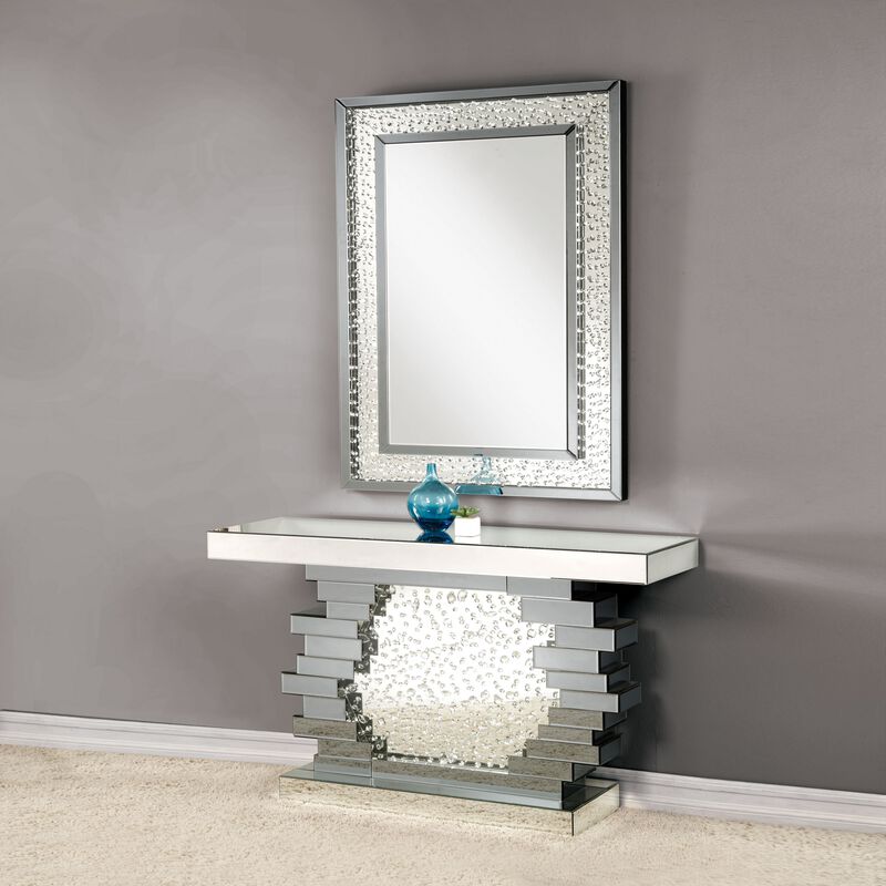Wood and Mirror Console Table with Studded Faux Crystals