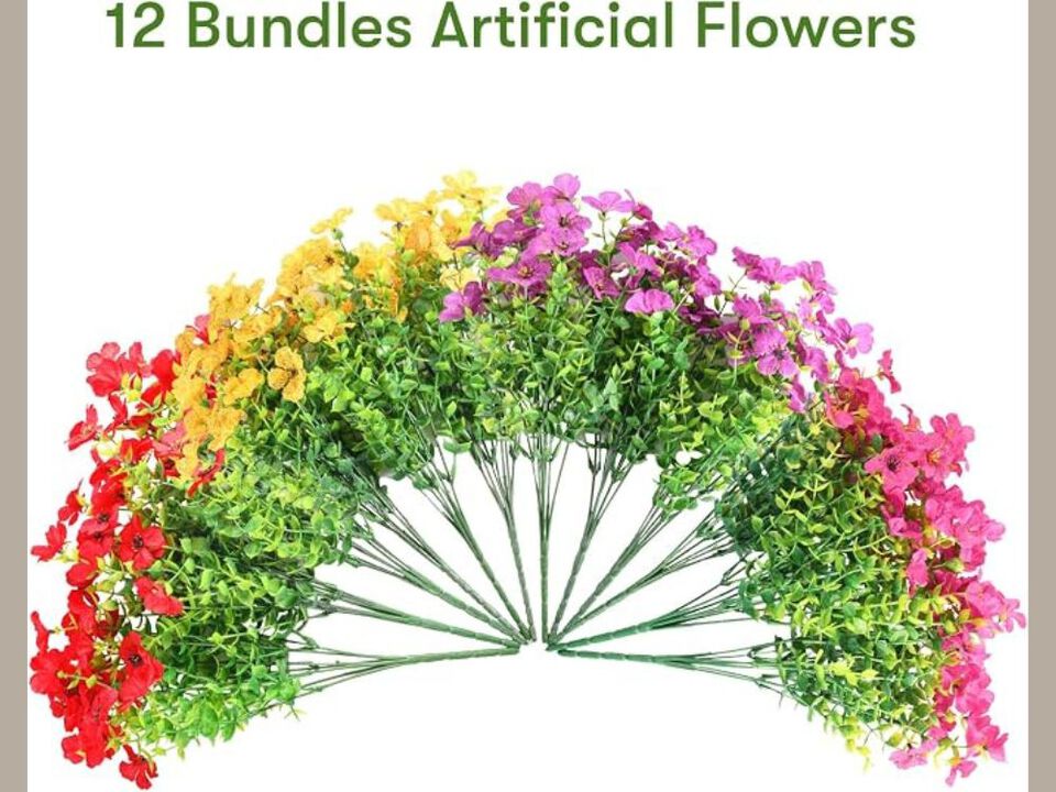 12 Bundle Artificial Outdoor Plants UV Resistant Window Box Decor
