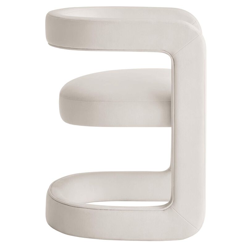 Modway Winslow Stain-Resistant Performance Velvet Dining Chair in Alabaster - Open Back Barrel Armchair - Upholstered Dining Chair - Cozy Reading Chair or Velvet Vanity Chair image number 6