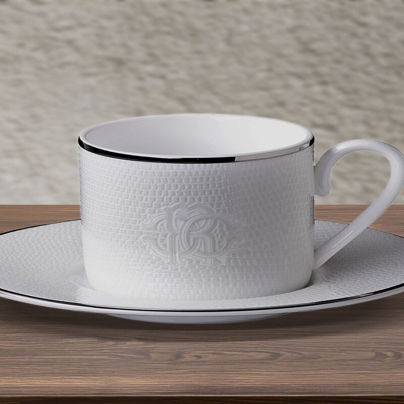 Coffee Cup & Saucer LIZARD PLATIN Set of 2 in Luxury Box  diam. 2.3", H 2.5", Cap. 4 oz, Saucer diam. 4.75" image number 1