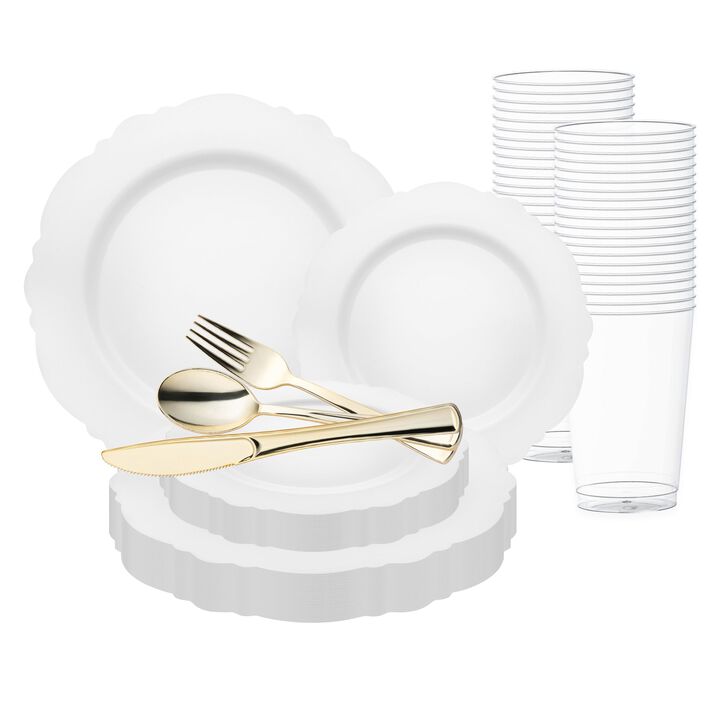 Solid White Round Blossom Plastic Wedding Value Set (30 Sets)