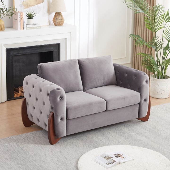 Zagrek Mid‑Century Modern Button Tufted Velvet Loveseat