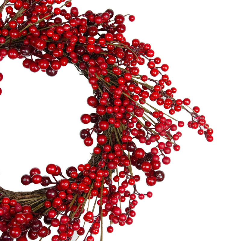 Red Berry Artificial Christmas Twig Wreath - 20-Inch  Unlit