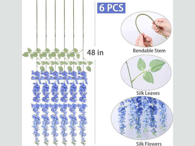 6 Piece Royal Blue Artificial Hanging Wisteria Flowers Wedding Centerpiece Decor image number 2