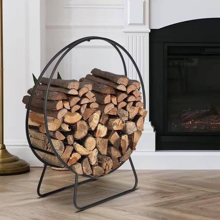 Weather-Resistant Powder-Coated Steel Firewood Rack &ndash; Round Design for Indoor/Outdoor