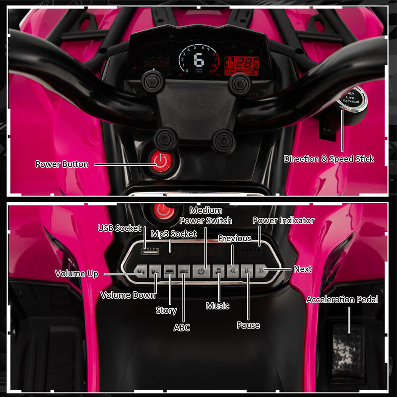 12V Electric Kids Ride-On ATV with 4-Wheel Design, MP3 and Headlights image number 3