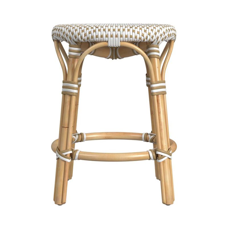 Butler Specialty Tobias Rattan Round 18 Stool, White And Tan Dot