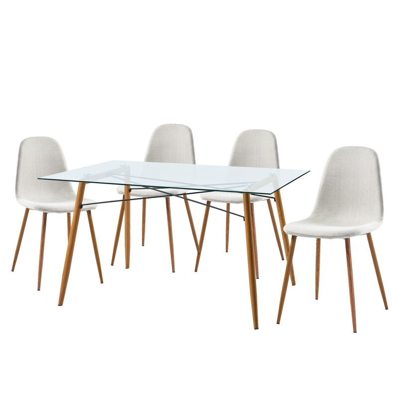 Minimalist Glass Top Dining Table with Wood Base, Natural image number 6
