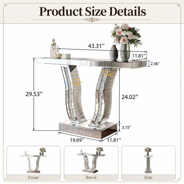 GOODSILO 43 Inch Modern Mirrored Console Table, Glam Luxury Accent Table for Entryway Living Room Hallway Foyer Behind Sofa