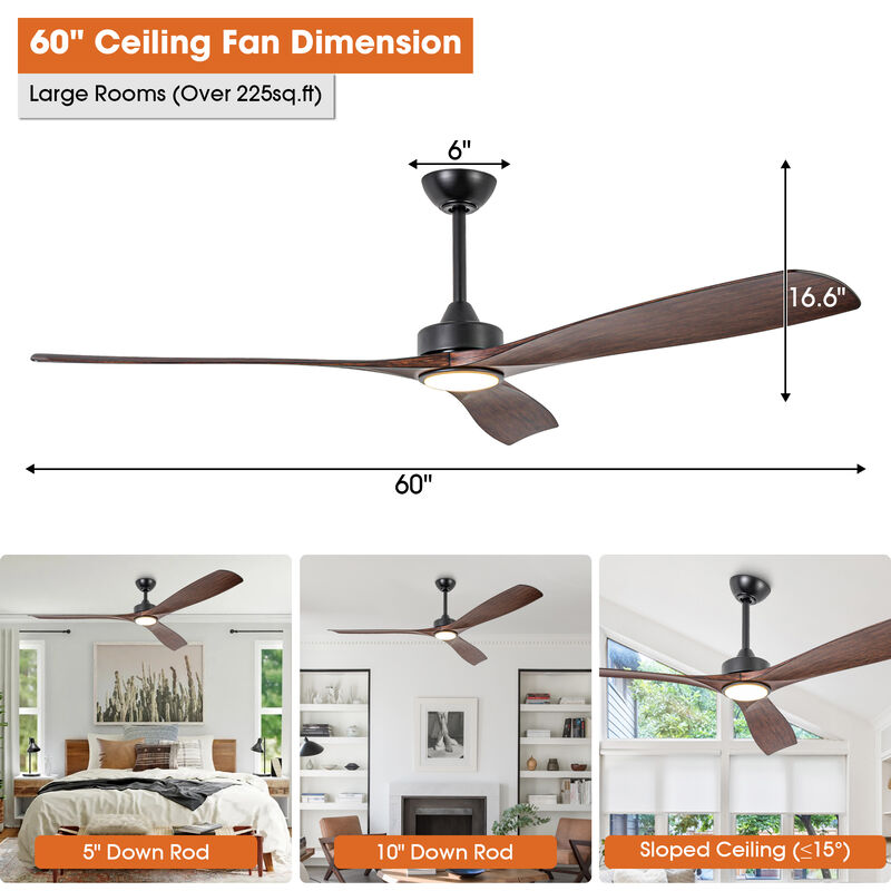 60" Large Modern Ceiling Fan with Dimmable LED Lights, DC Motor, 6 Speeds, Remote Control